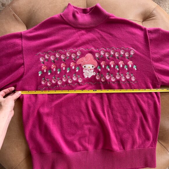 Hello Kitty & Friends Pink Embroidered Mushroom Floral Sweater LG Turtleneck - Picture 10 of 15